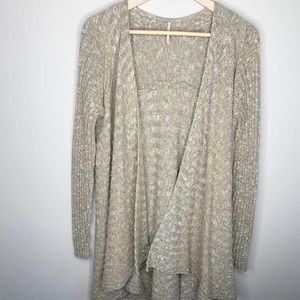 FREE PEOPLE Open Front Cardigan Oversized Tan Knit